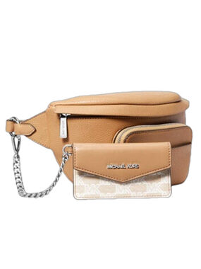 NEW Michael Kors Maisie 2-in-1 Pebbled Leather Sling Pack Waist Bag Camel NWT